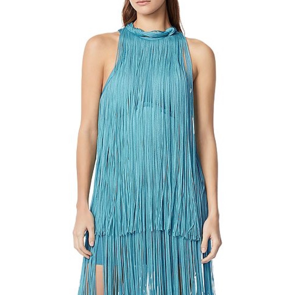 Herve Leger blue/teal fringe dress